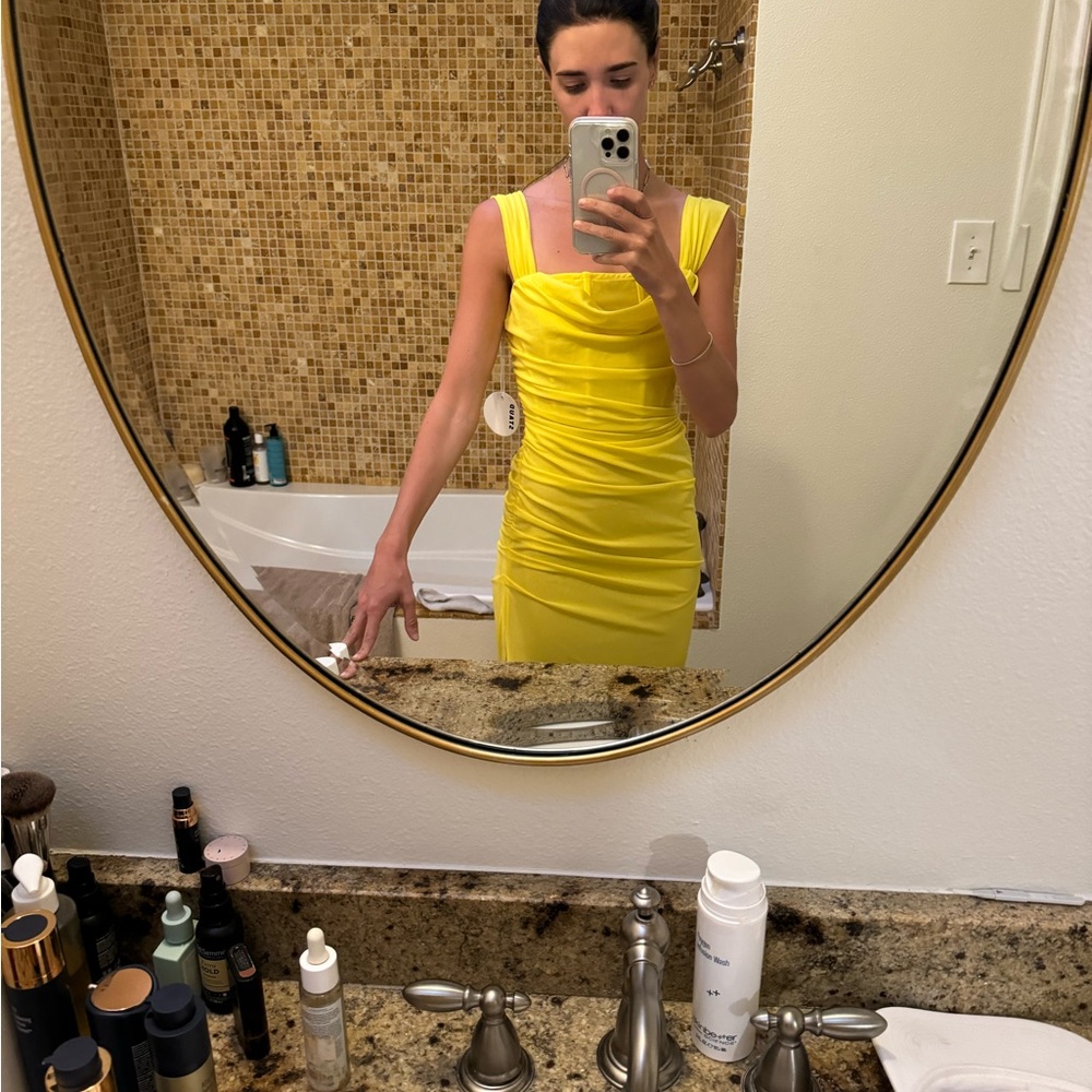 STAUD Vibrant Yellow Midi Dress